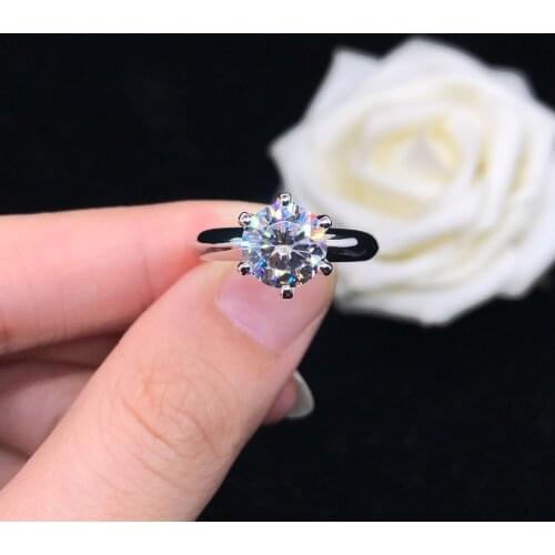 White Gold 14K Ring Famous T Brand 1CT 6 Prongs Setting Diamond Ring for Women Engagement Genuine 14K Gold Jewelry