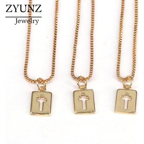 10PCS, Classic Gold Color Fashion Jewelry Pendant Necklace Hollow Cross Shaped Simple Pendant Necklace