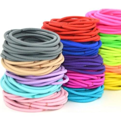 100 Pcs/lot 4mm Thickness Mix Candy Color Elastic Roeps Hair Ties Women Accessories PT087
