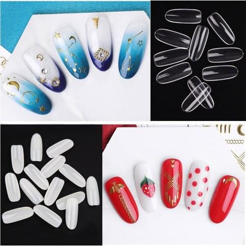 50pcs/pack Natural False Nails Oval Round French Fake Nails Long Clear Full Fake Nails Decorated Acrylic Nail Tips