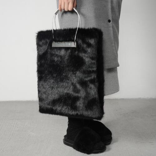2019 Stylish Winter Black Fur Women Handbags Luxuy Handle Totes Bag Designer Clutch Purse Ladies Leather Bag Bolsa Feminina