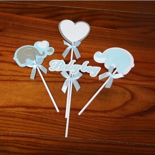 4pcs/lot Love Blue Pink Elephant Birthday Baby Shower Cake Topper Boy Girl Kids Favor Party Cupcake Decor Sloth Topper Supplies