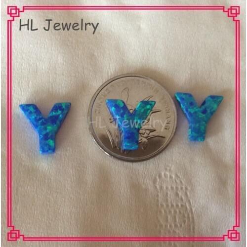 50PCS/Lot Synthetic Opal Capital Letter Wholesale OP05 Pacific Blue 10*10.4MM Letter Y Opal Pendant For DIY Jewelry