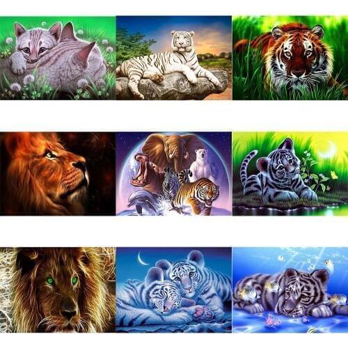 5D DIY Diamond Painting Fantasy Animal Lion White Tiger 3D Diamond Embroidery Animal Cross Stitch Pattern Home Decor