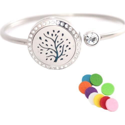 Stainless steel 25mm Magnet Crystal Fall Tree Aromatherapy locket Bracelet Bangle essential oil diffuser locket bracelet