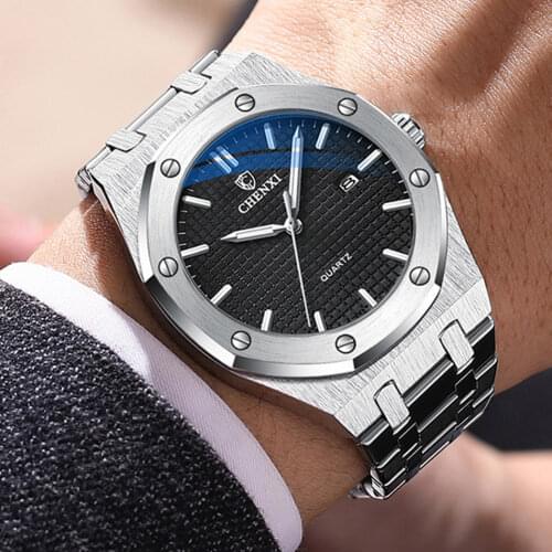 Fashion Male Casual Watches Big Dial Silver Stainless Steel Automatic Calendar Men Wristwatch Minimalism Simple Sport Clock