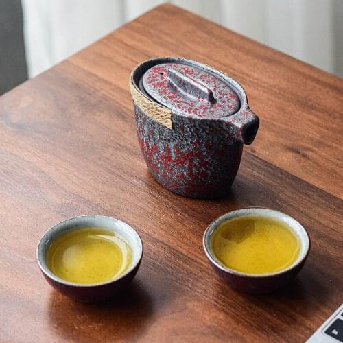 Travel Tea Set One Pot and Two Cups Portable Coarse Pottery Pot Tea Cup Kung Fu Tea Set Small Set tea set chinese tea travel