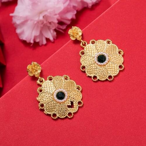 Dubai Gold Color Earrings 24K For Women Wedding Jewelry Womens Earrings For Girls Bridal Wife Gifts African Dubai French