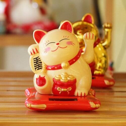 Hot Sales Solar Powered Lucky Cat Black/White Welcoming Shaking Hands Chinese Lucky Cat For Home Car Hotel Restaurant Decoration