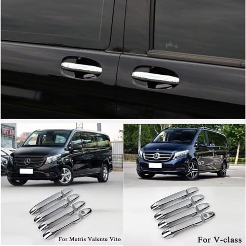 Chrome Car Side Door Handle Protector Cover Trims For Mercedes Benz Vito Metris Valente V-Class 2014-2018 W447 Car Accessories