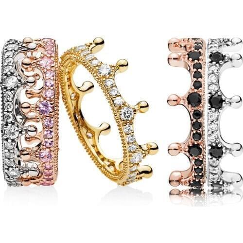 Silver Color Ring Charms Princess Crown Stackable Finger Rings Crytal Charms For Women Party Gift Fine Jewelry