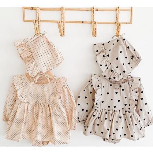 New 2020 Autumn Newborn Girls Loving Heart Jumpsuits Clothes Baby Knit Rompers Knitted Long Sleeve Children Rompers + Hat