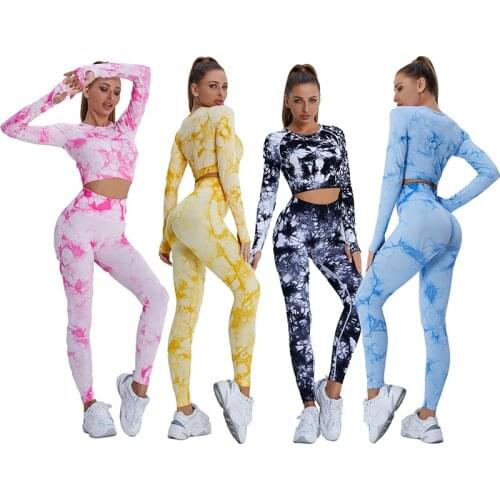 Die Dye Woman 2pcs Yoga Bra High Waist Leggings Workout Sports Clothes Set Fitness Tracksuit