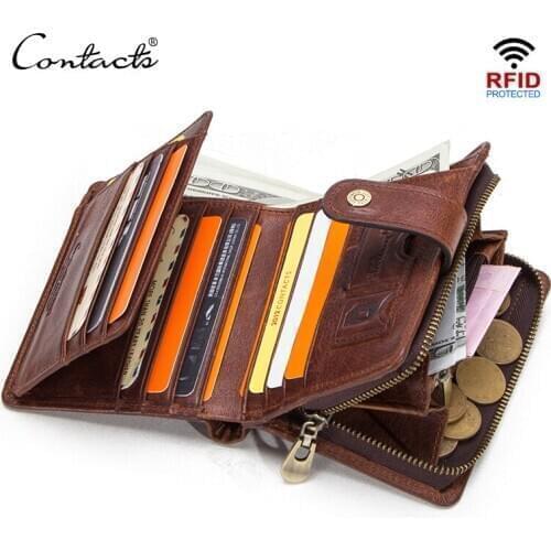 CONTACTS Genuine Leather RFID Vintage Wallet Men with Coin Pocket Short Wallets Card Holder Man Purse 20PCS/lot