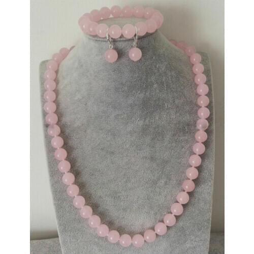 Fashion 8mm Natural Pink Jade Gemstone Beads Necklace Bracelet Earrings Set