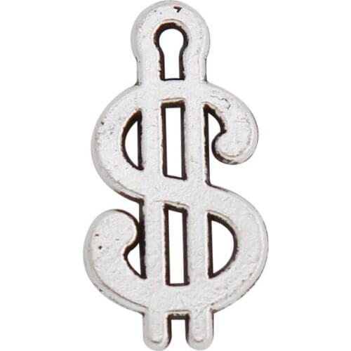 RAINXTAR 20pcs Fashion Antique Silver Color Alloy Dollar Shape Charms Vintage Coin Charms 12*21mm AAC1385