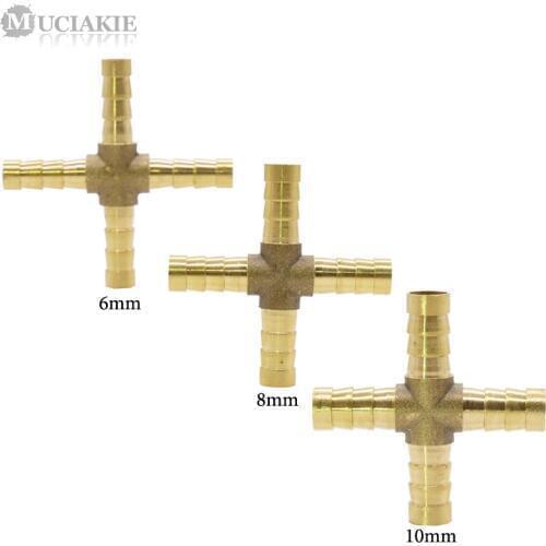 MUCIAKIE 3PCS 6mm 8mm 10mm Brass Cross Barb Water Splitter Connector Watering Irrigation Hose Adaptor Gas Soft Tubing Adapter
