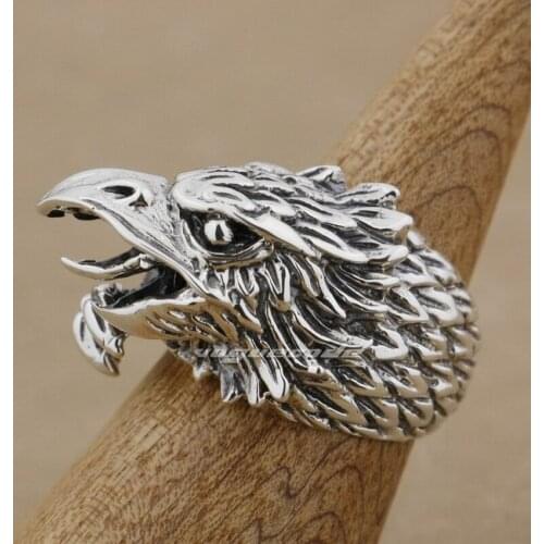 Huge Heavy Eagle Solid 925 Sterling Silver Mens Biker Ring 9M006 US Size 7 to 15