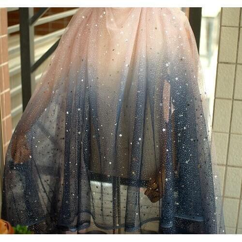 150cm Wide Shiny Bronzed Star Moon Soft Mesh Lace Fabric For Girls' Tulle Dress Dolls Cloth Sewing Decorative Patchwork Material