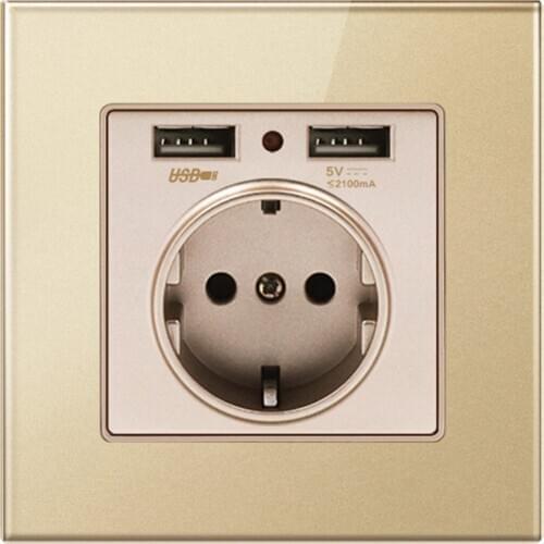 250V 16A DE Wall Socket Flush-mounted Schuko Socket with Dual USB Charging Port Wall Plug Socket 86mm * 86mm