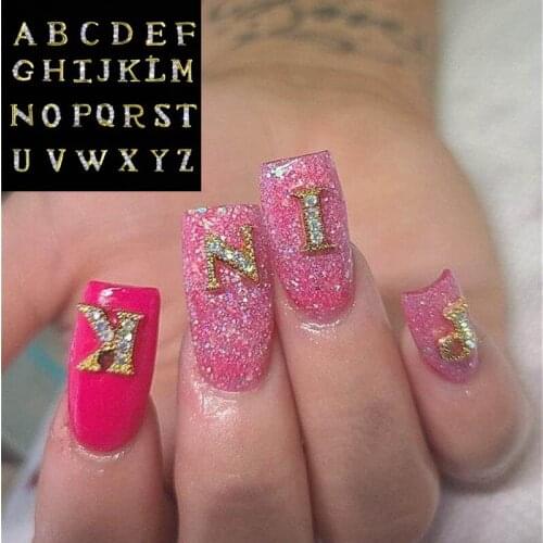Newest letter series CJE6-A-Z hand made 26 designs metal crystal nail decal accessories 3d nail art alloy (10pcs)