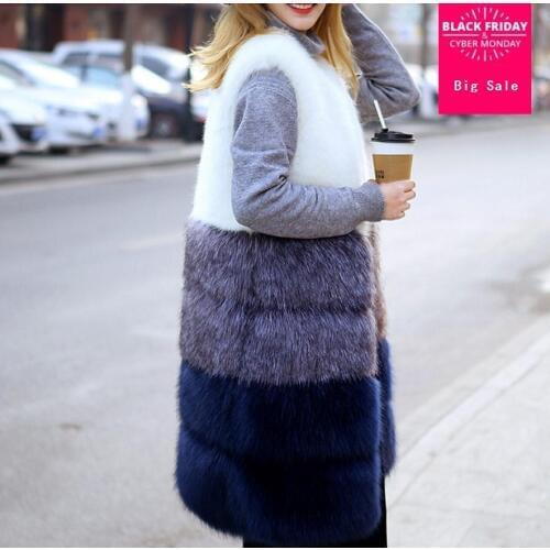 2020 autumn and winter new fashion brand Korean version imitation fox fur coat female long vest siege hit color warm coat wj1149