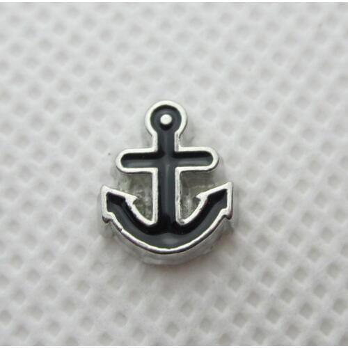New Arrival 20pcs/lot Black Boat Anchor Floating Charms Living Glass Memory Lockets Pendants DIY Jewelry Accessories Charm
