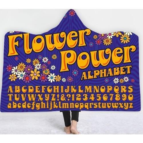 Letters Flowers Hooded Blanket 3D Printed Love Peace Hooded Throw Super Soft Micorfiber Coral Fleece Blankets for Winter Gifts