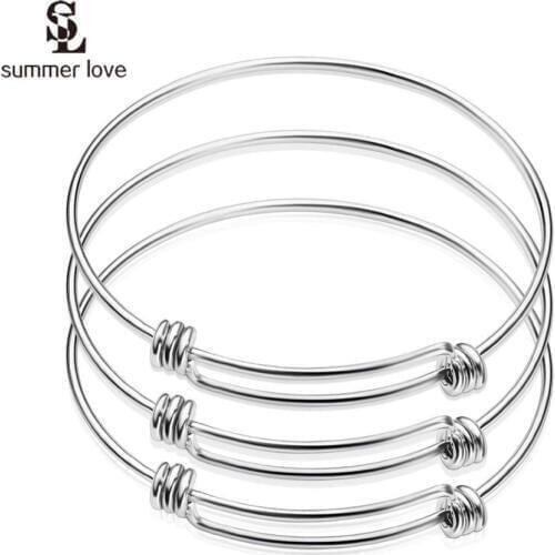 Wholesale 10pcs/lot Stainless Steel Expandable Wire Bangle Bracelet DIY Adjustable Wrist Bracelets Cuff Bangles Jewelry