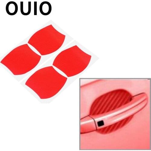 OUIO 1Set Car Door Handle Carbon Fiber Stickers Scratchproof For Seat Leon Ibiza Skoda Rapid Fabia Octavia Yeti Audi A3 A4 B8