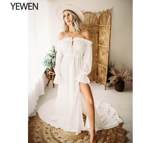 Off Shoulder Full Sleeves Maternity Dresses Long Beach Photography Dresses Baby Shower Dress for Pregnant Woman YEWEN 2021