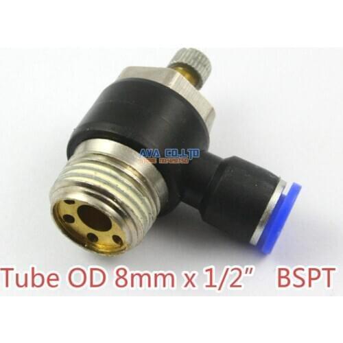 2 Pieces Tube OD 8mm x 1/2" BSPT Air Flow Control Valve Pneumatic Connector Push In To Connect Fitting