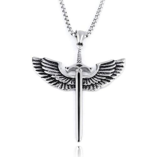 Gifts Fashion Temperament Retro Cross Wings Mens Necklace Punk Sword Pendant Domineering Hip Hop Tide Jewelry Accessories