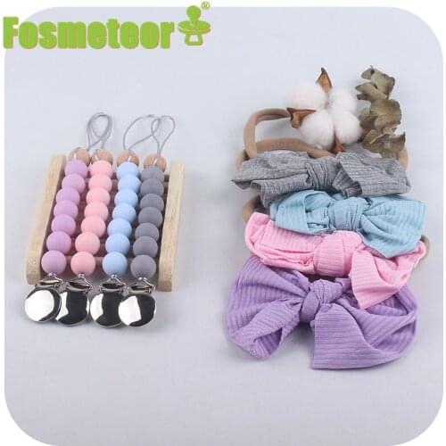 Fosmeteor Newborn Baby Infant Bow Knot Hair Band Suit Milestone Card Pacifier Chain Bracelet Animals Props Set Accessories