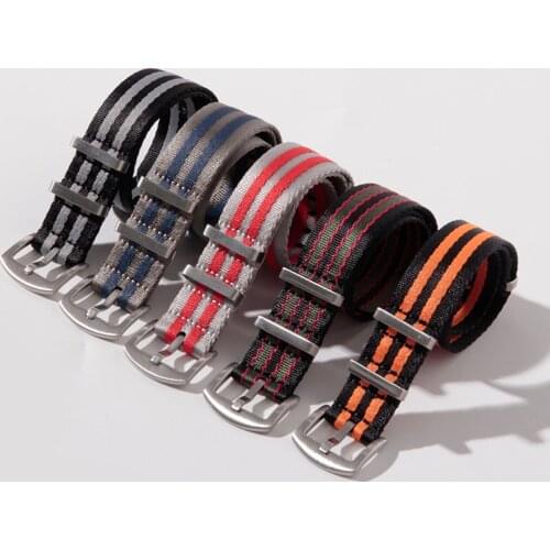 20mm 22mm Seat Belt Nylon NATO Strap Military Watch Band Replacement Watch Straps for Omega James Bond 007 Black Silver Buckle