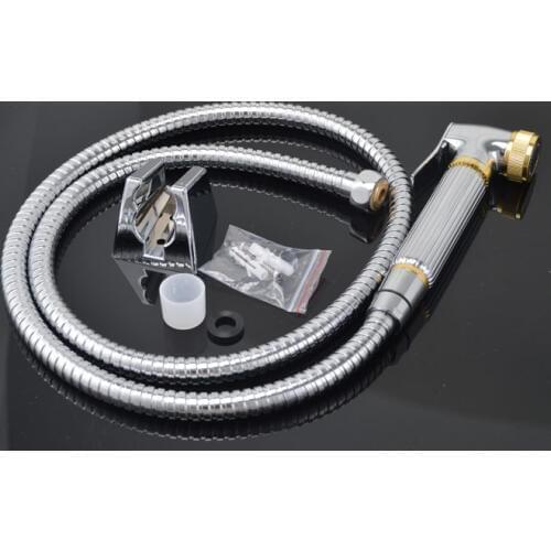 Gold and chrome Solid brass Hand held bidet shattaf kit sprayer douche set with 1.5M hose Bracket New