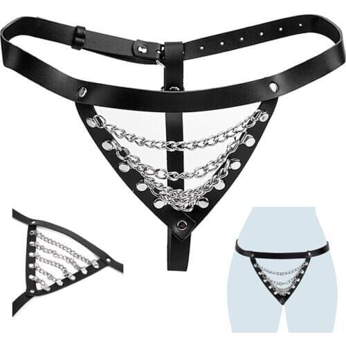 Sexy Leather Temptation Chain Underwear Open Crotch Panties Strap On Harness Bondage Restraints Women Lingerie T-pants Sex Toys
