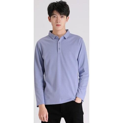 Spring Autumn Polo Shirt Men Blue Long Sleeve Top Fashion Boys Korean Slim Button Up Mens Casual Plus Size Polo Shirts Xxxl