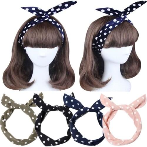 Dots Chiffon Metal Wire Scarf Headband Elastic Rabbit Ears Bow Hair Band Tartan Retro Scarf Cross Bow Hairbands Hair Accessories