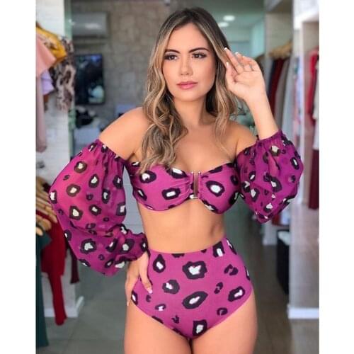 Chiffon Long Sleeves High Waist Swimsuit 2021 New Push Up Beachwear Summer Style Swimwear Bathing Suit Tropical Bathing Suit