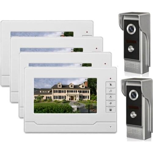 XINSILU Home Security Intercom System Doorbell for 2 Door 4xMonitor 7"Color Video Door Phone+2x700TVL IR Camera waterproof cover