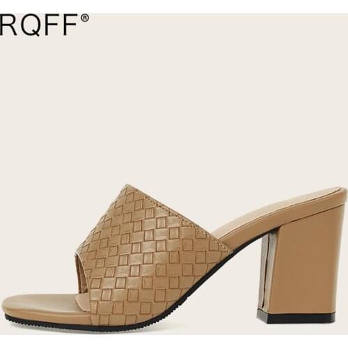 Outside Summer Slipper Women 2021 New Fashion Pu Leather Peep Toe Block High Heels Mules Plus Size 48 Rganization White Shoes