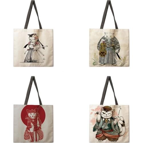 Japanese cat adult printed bag ladies casual tote bag ladies shoulder bag foldable shopping bag outdoor beach tote bag tote bag