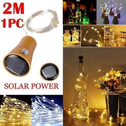 1PC 2M Solar Cork Wine Bottle Stopper Copper Wire String Lights Fairy Lamps Outdoor Party Wedding Decoration Home decor