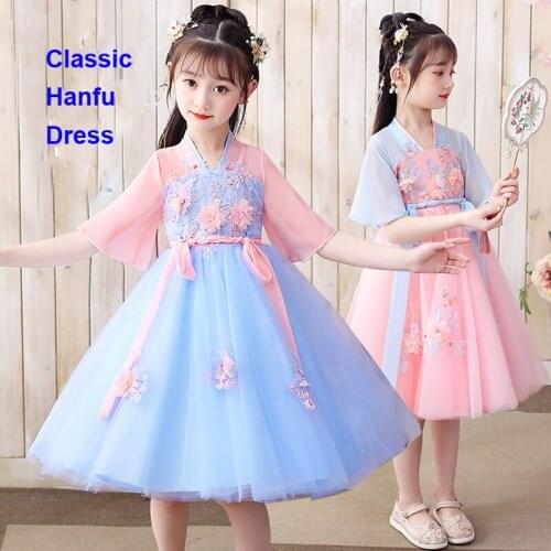 Modern Hanfu For Baby Girl Traditional Chinese Dress Flower Embroidery Fairy Princess Costume Ancient Style Summer Tang Dynasty