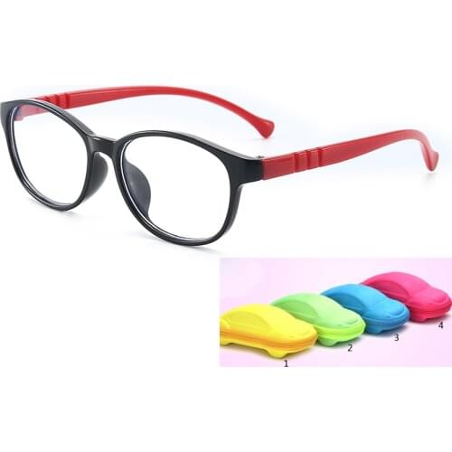 With Case Boy Girl Game Reading Computer Protective Goggle Fashion Children Glasses Plain Kids Round Anti Blue Light Eyewear