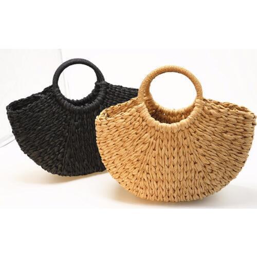 Women Handbags Korean Foreign of Corn Skin The Semicircle Art Beach Bag Travel Pictures Props Straw Bag Summer Moon Bohemia Bag