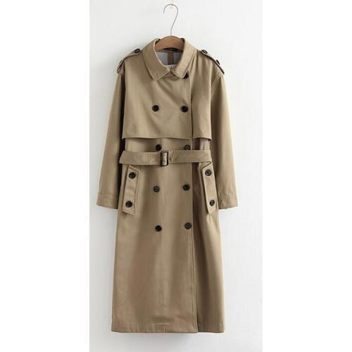 Women Casual Solid Color Double Breasted Outwear Sashes Office Coat Chic Epaulet Design Long Trench Autumn Collection