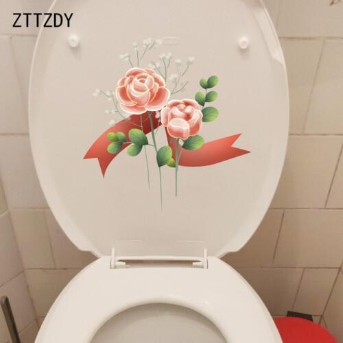 ZTTZDY 21.7*22.5CM Rose Starry Sky Cartoon Flower Toilet Sticker WC Home Room Wall Decor T2-0662