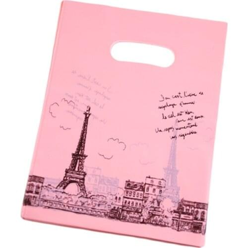 2017 Hot Sale New Style Wholesale 100pcs/lot 15*20cm Luxury European Eiffel Tower Gift Packaging Bags Plastic Shopping Bags